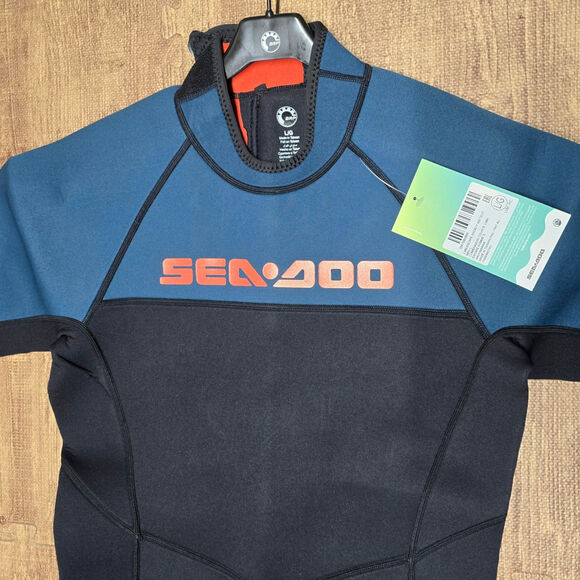 Sea-Doo 3 mm Escape Shorty Wetsuit mens Large Navy Blue Marine Surfing Swimming - Picture 13 of 16